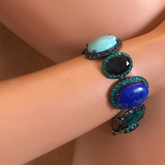 Carolee Lux turquoise/deep blue/purple crystals & stones bracelet. Bracelets